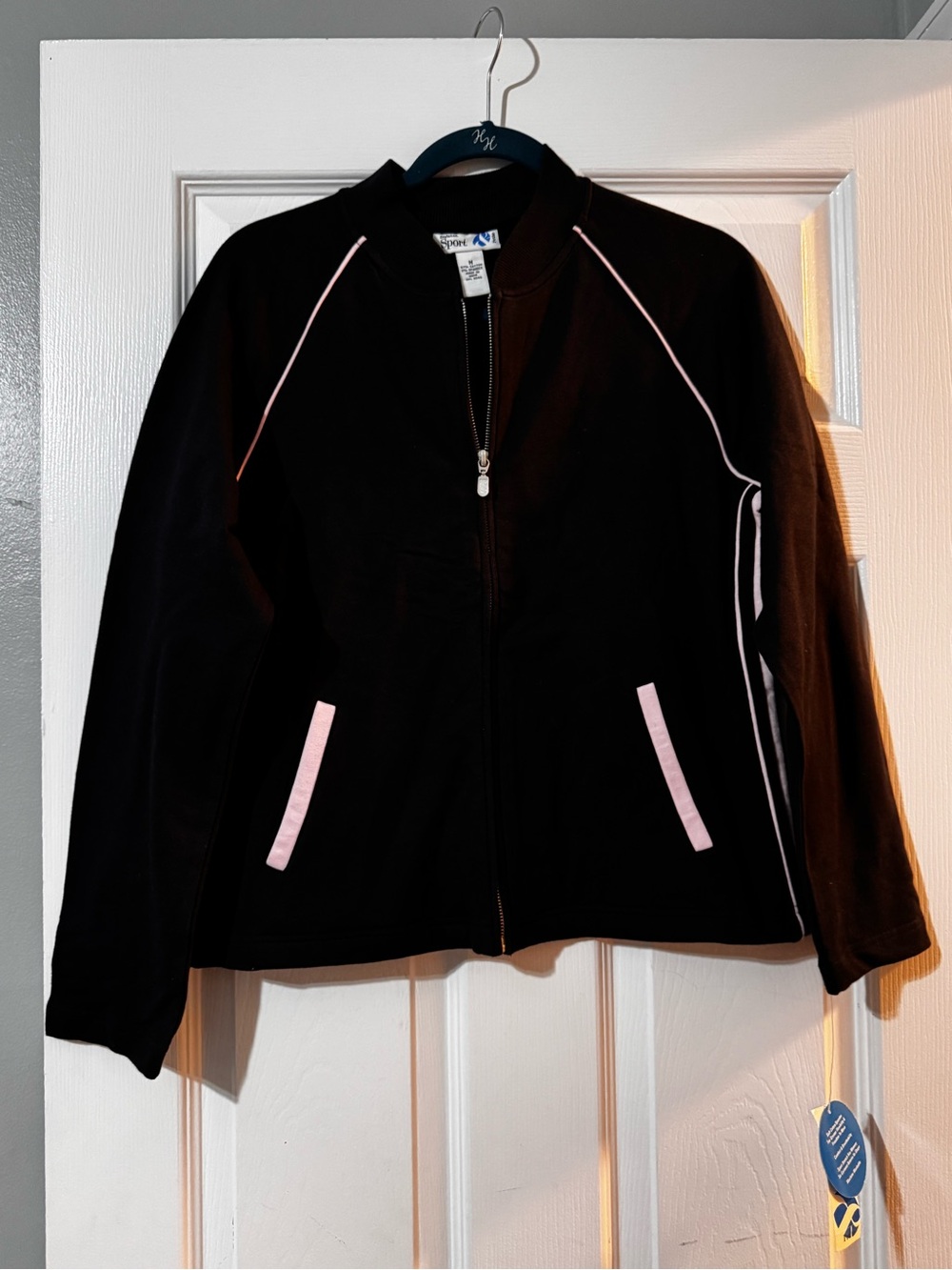 Style & Co. Black Bomber Jacket with Light Pink Trim